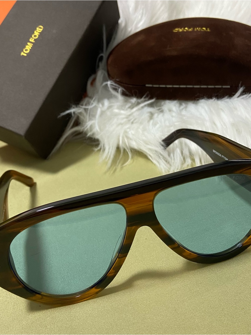 Tom Ford Brown Tortoiseshell Frame Sunglasses with Green Lenses
